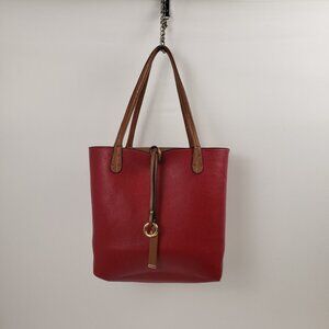 Kris Ana Reversible Handbag Camel Tan Red Key Ring Tote Bucket